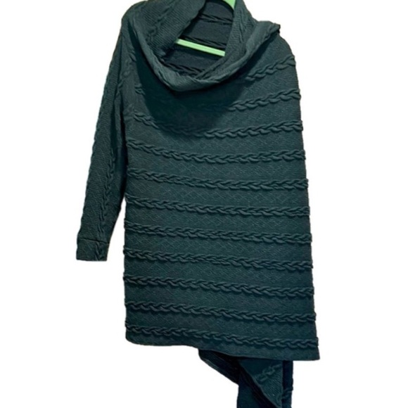 Cable Knit Coatigan Midi Open Wrap Over Shoulder Hand Crafted Long Sleeve Green - Picture 1 of 10